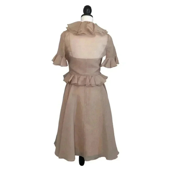 Vintage Lillie Rubin Light Brown Tan Mesh Ruffle Dress Coquette Romantic Twee - Picture 2 of 16